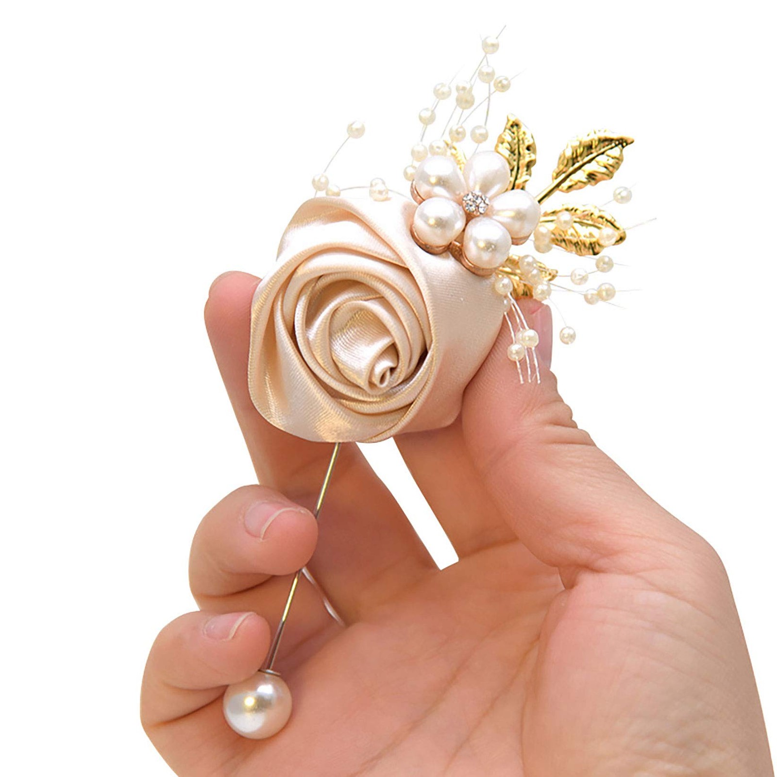 Boutonniere 2PCS Satin Rose Gold Accent Men’s Boutonniere Champagne Groom Lap…
