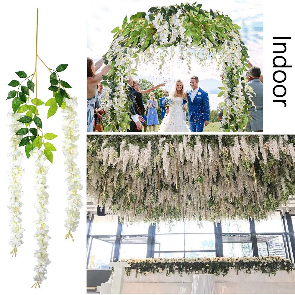 12Pcs Artificial Wisteria Flowers 3.6 Feet/Piece White Dense Artificial Fake …