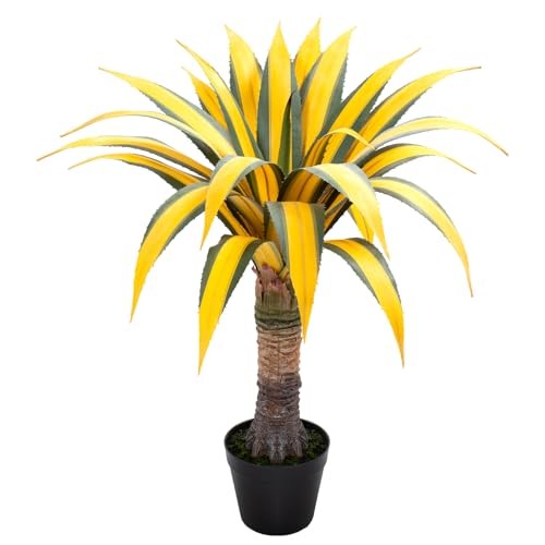 Artificial Green Edged Gold Leaf Spiny Agave Plant with 23 31.49in Yellow