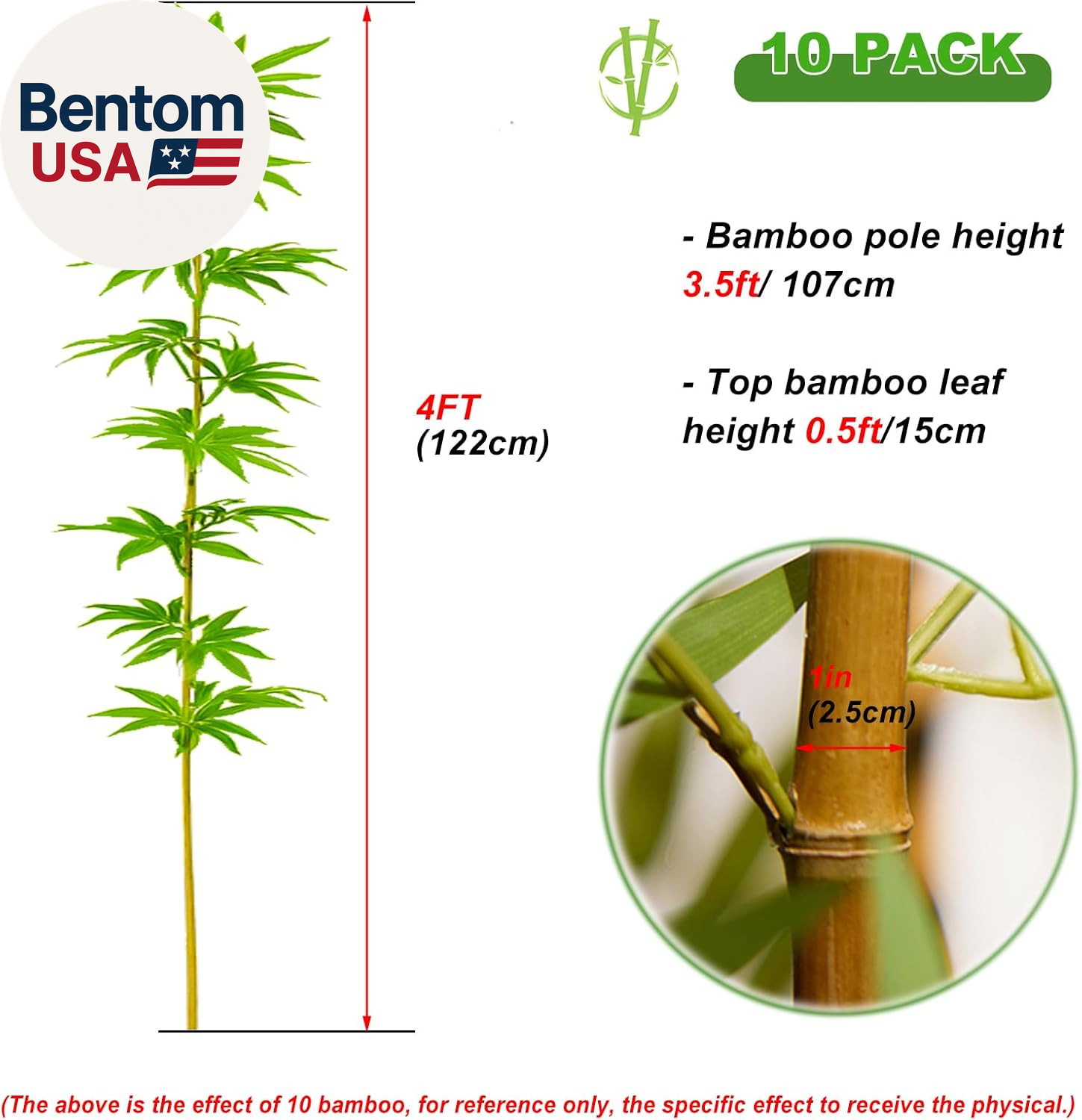 4 Ft Faux Bamboo Plant Outdoor 10 Pack, Fake Bamboo with Encrypted Leaves for Pa