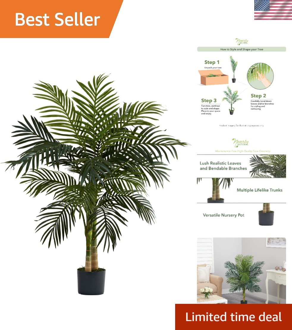 4ft Faux Golden Cane Palm with Lush Foliage – Ideal for Living Rooms & Offices