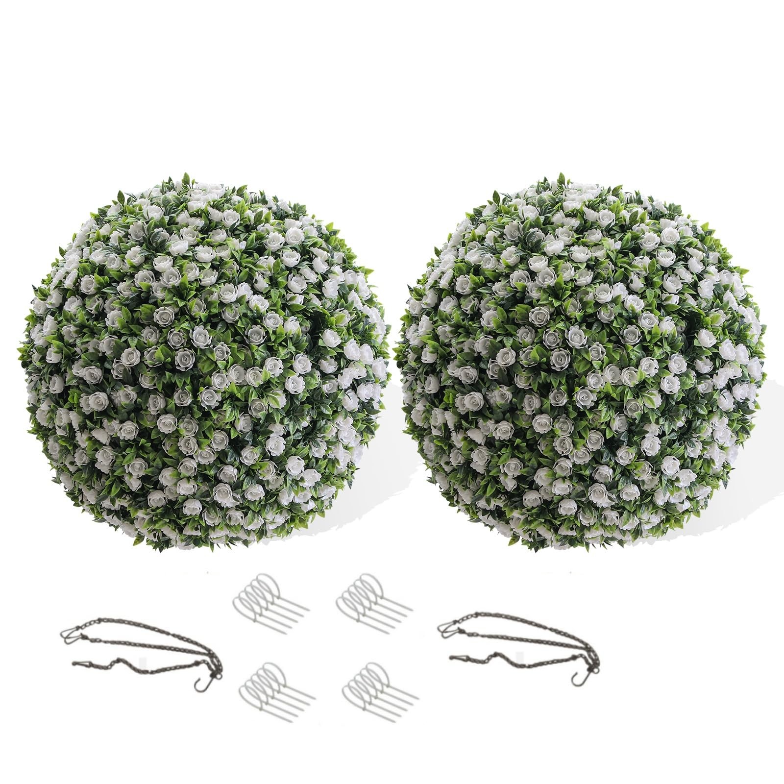 15 Inch Topiary Balls Set of 2, Artificial Topiary Flower Balls for Home Deco…