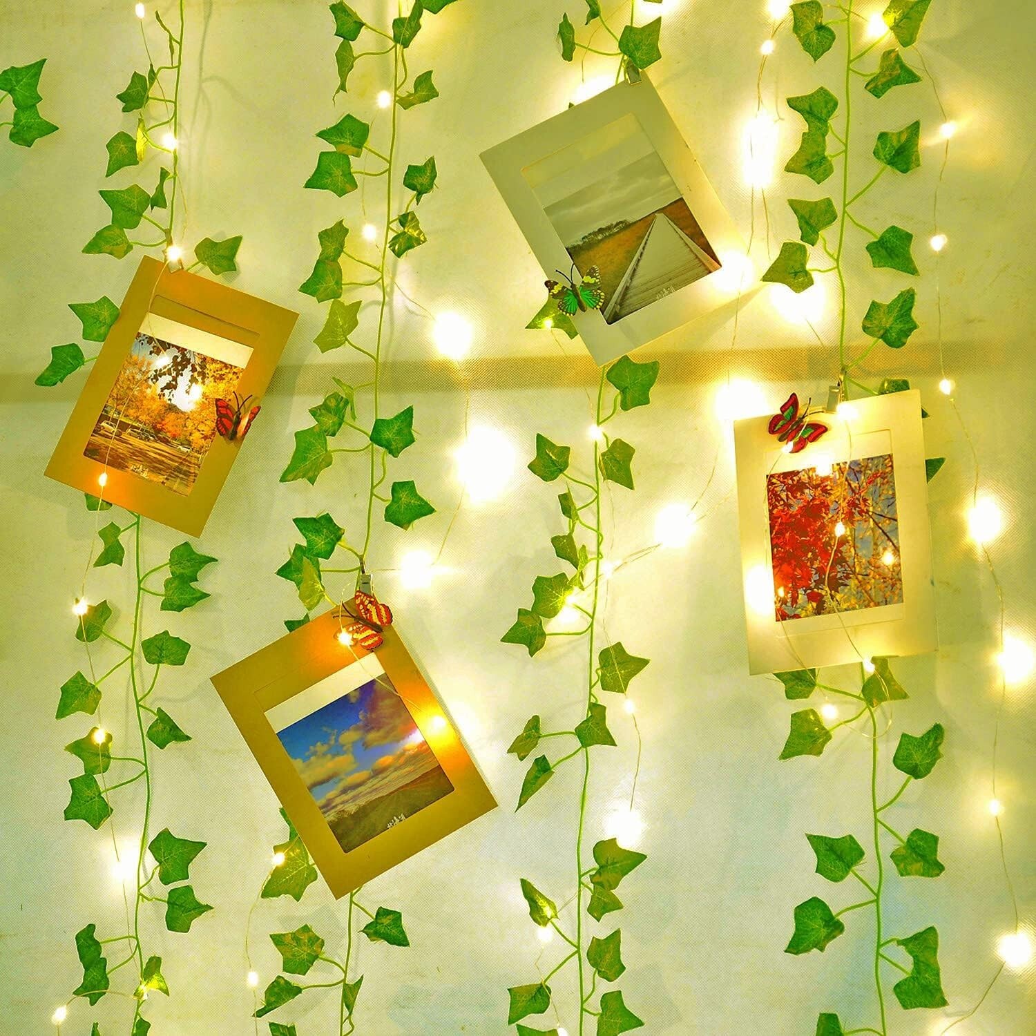 Durable Waterproof 12 Pcs Green Ivy Vines with 200 LED Lights – Indoor & Outdoor