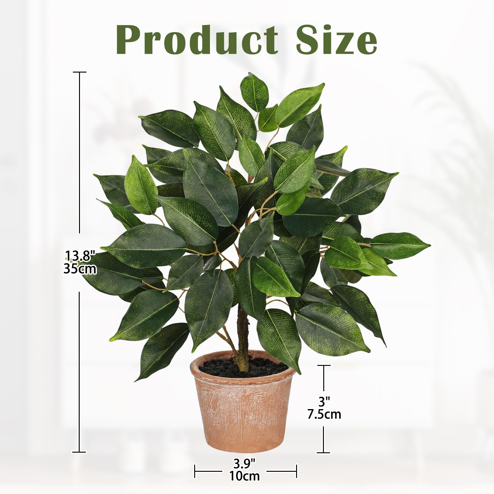 Fake Plant 13 Inch Small Artificial Ficus Faux Banyan Tree Terracotta Pot