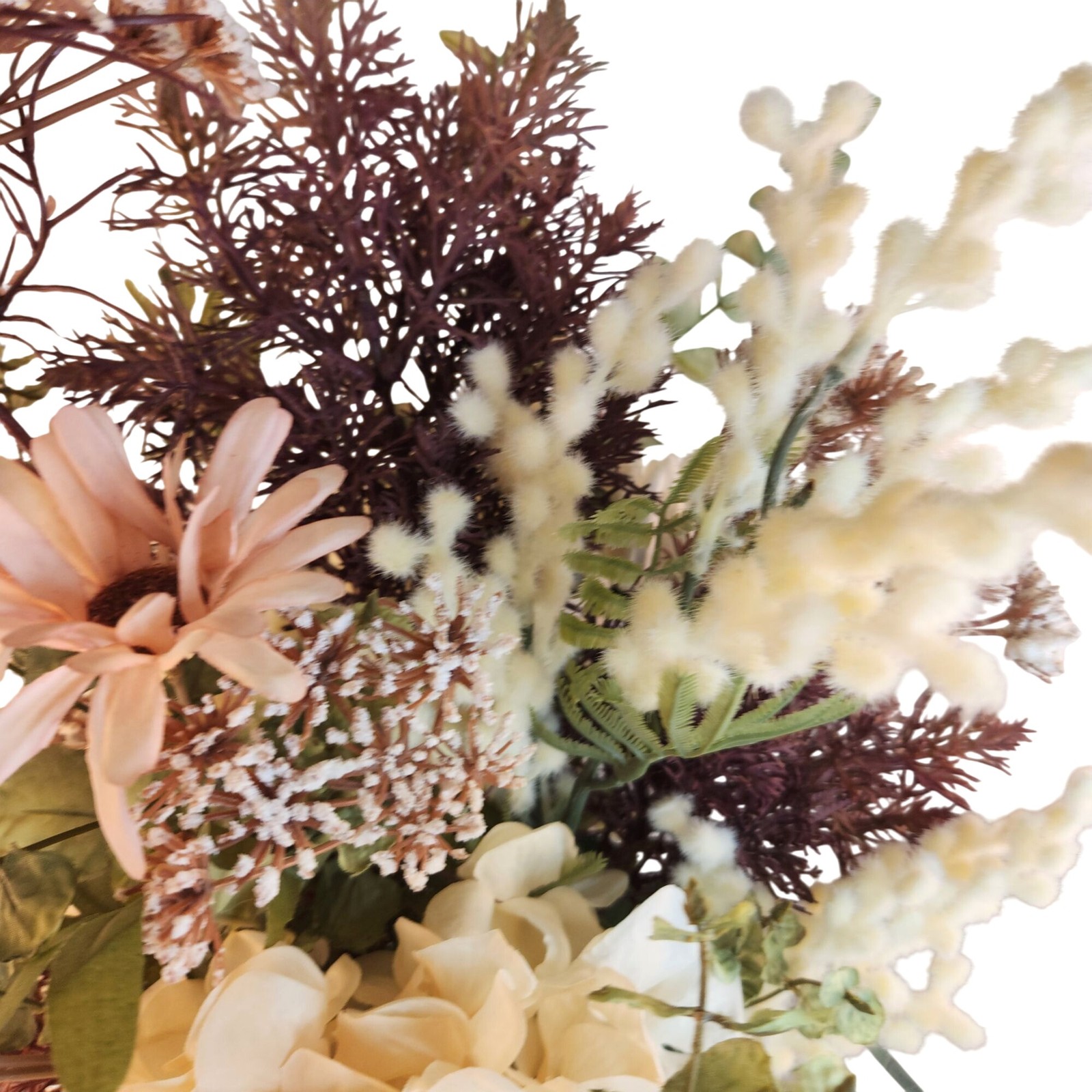 Artificial Floral Arrangement Beige Hydrangea & Cream Mum Bouquet Hand Tied