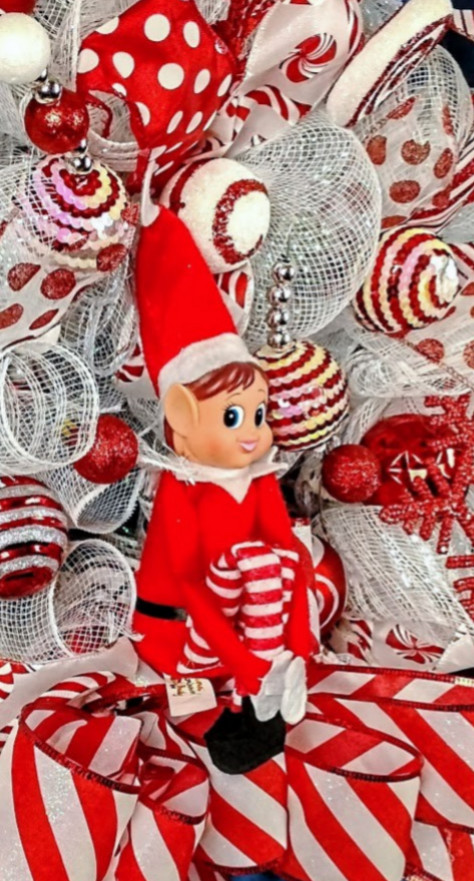 Christmas Elf Front Door Wreath Large 24″ Handmade Deco Mesh Holiday Decoration