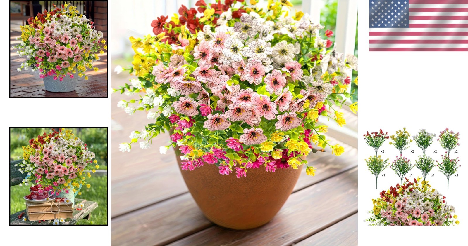 Realistic 12 Pack Outdoor Faux Flowers with Eucalyptus – Low-Maintenance Beauty