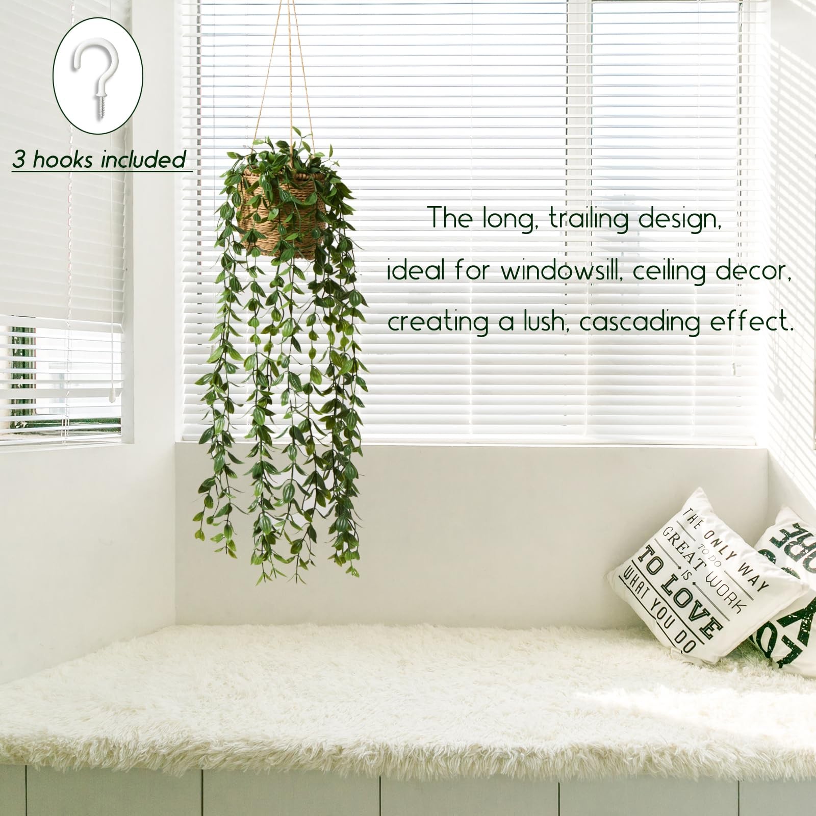 3 Pack Artificial Hanging Plants in Boho Handwoven Baskets for Living Room, B…