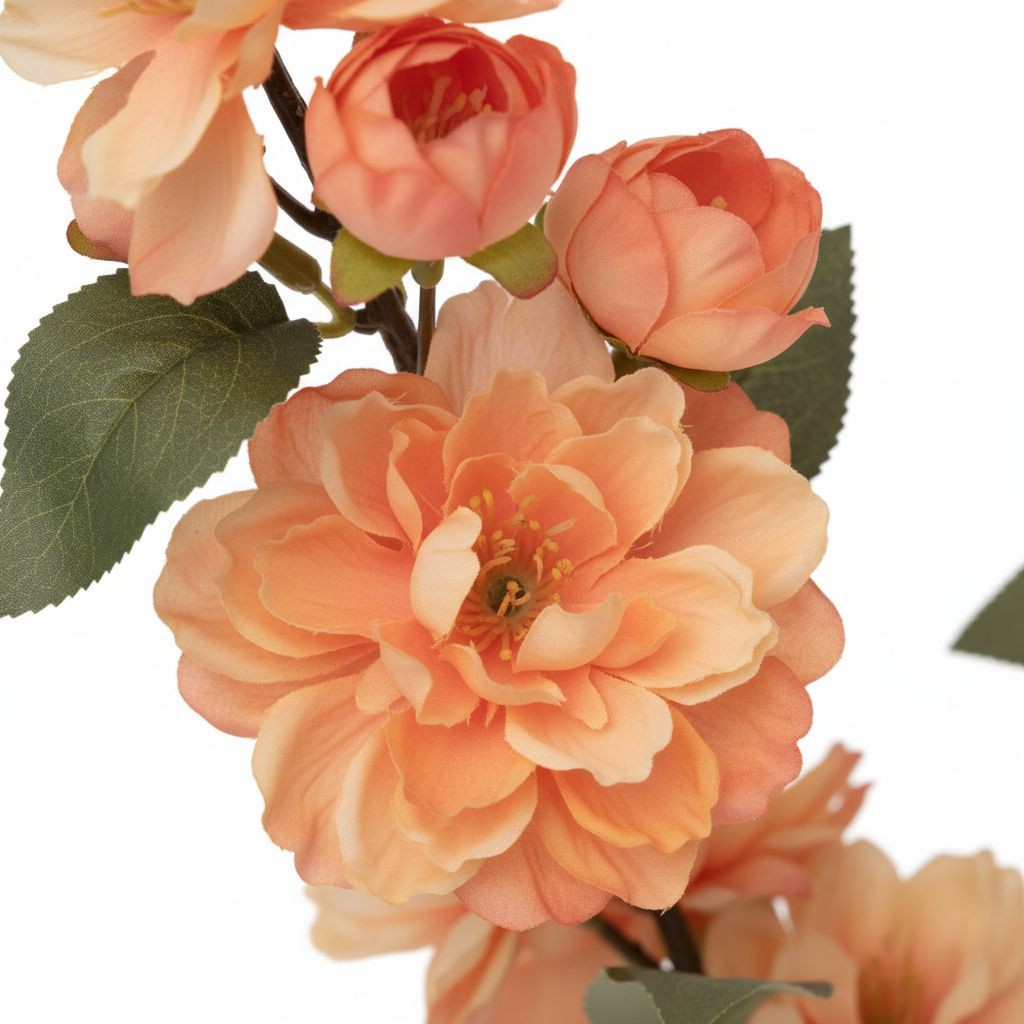Peach Blossom Stem Artificial Flower Branch 33 Inch Faux Floral Spray Orange Flo