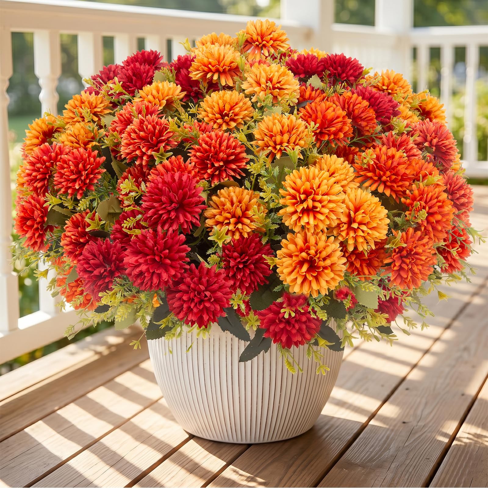 12 Pcs Artificial Fall Flowers for Outdoors, UV Resistant Fake Mums Chrysanth…