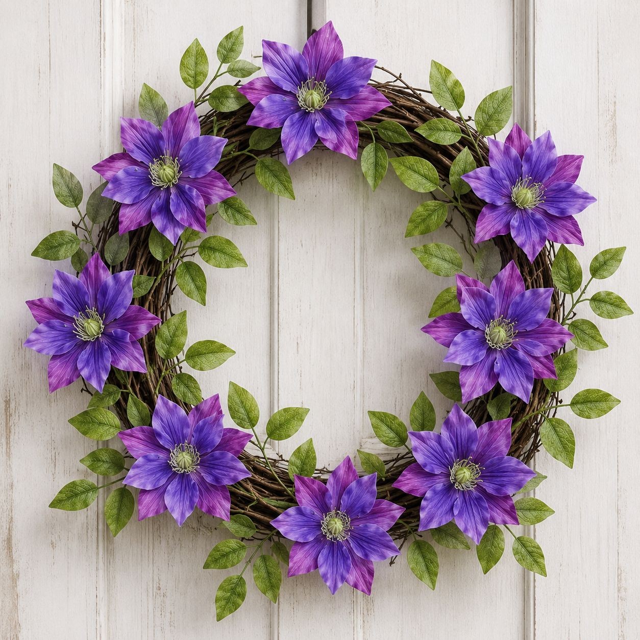 Set of 2 Purple Clematis Stems Faux Flower Branches Floral Decor Cottagecore