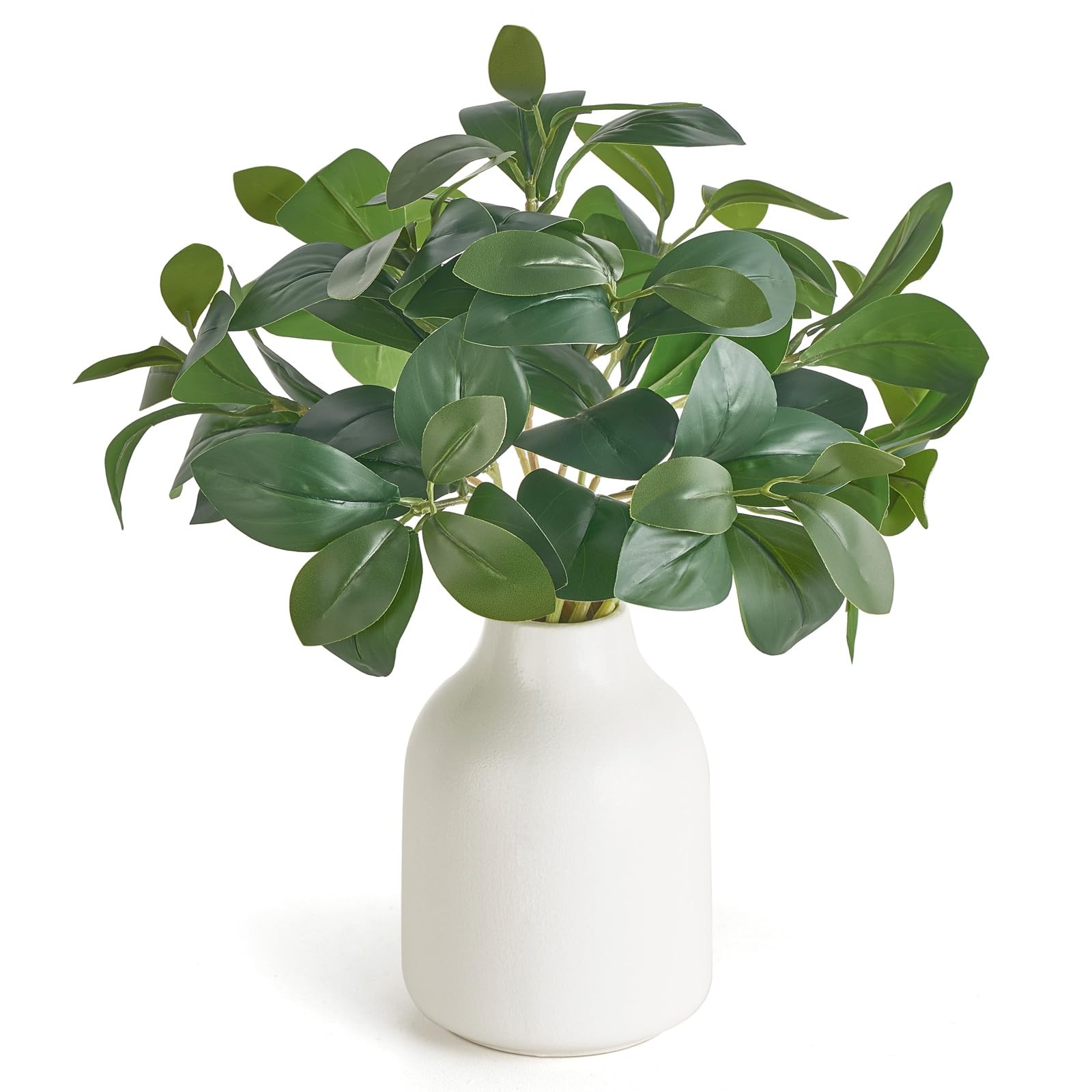 10 Inch Fake Plants in Small White Ceramic Vase Realistic Artificial Faux Pla…