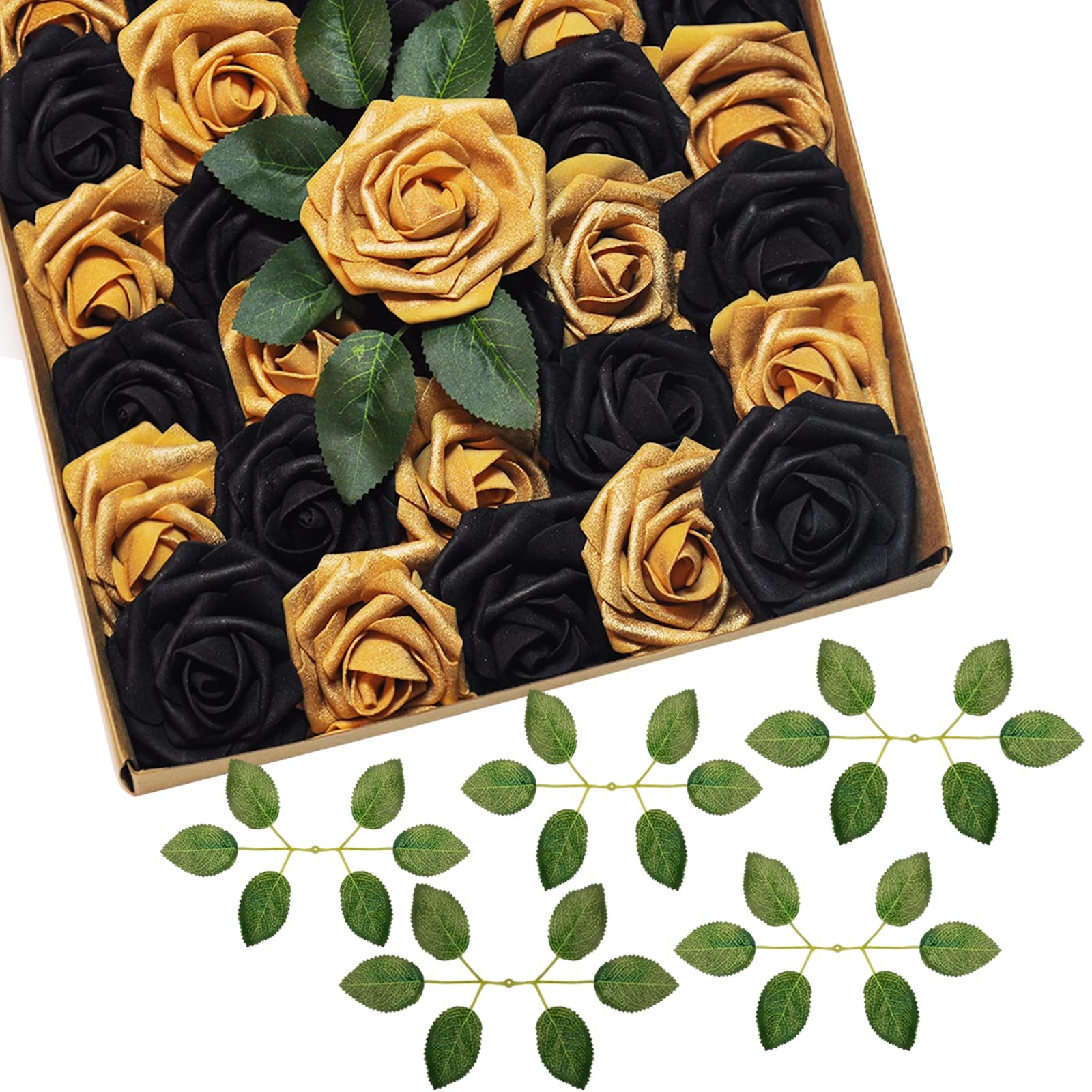 50 Pcs Black Gold Roses Artificial Flowers Wedding Centerpiece Baby Shower