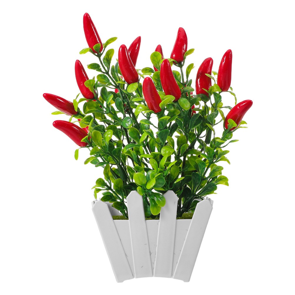 3Pcs Reusable Faux Red Pepper Bonsai Trees Lifelike Plastic Indoor Decoration