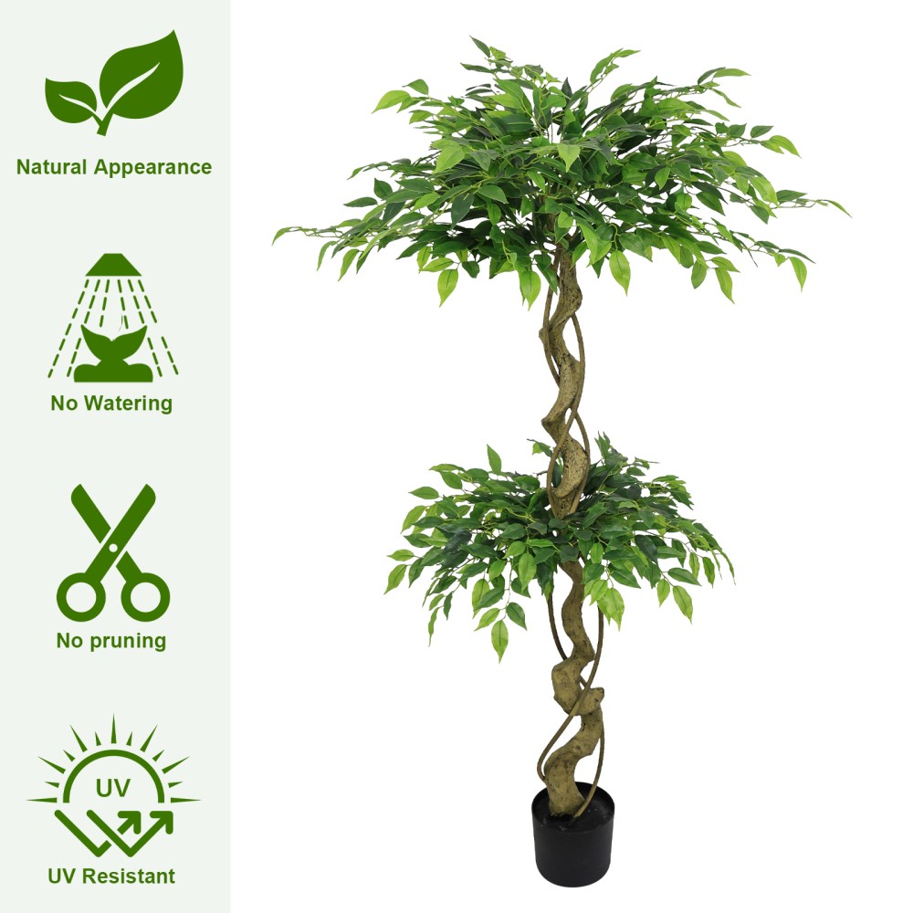 5.2FT Artificial Ficus Tree Lifelike Faux Banyan Tree with Pot for Home Office