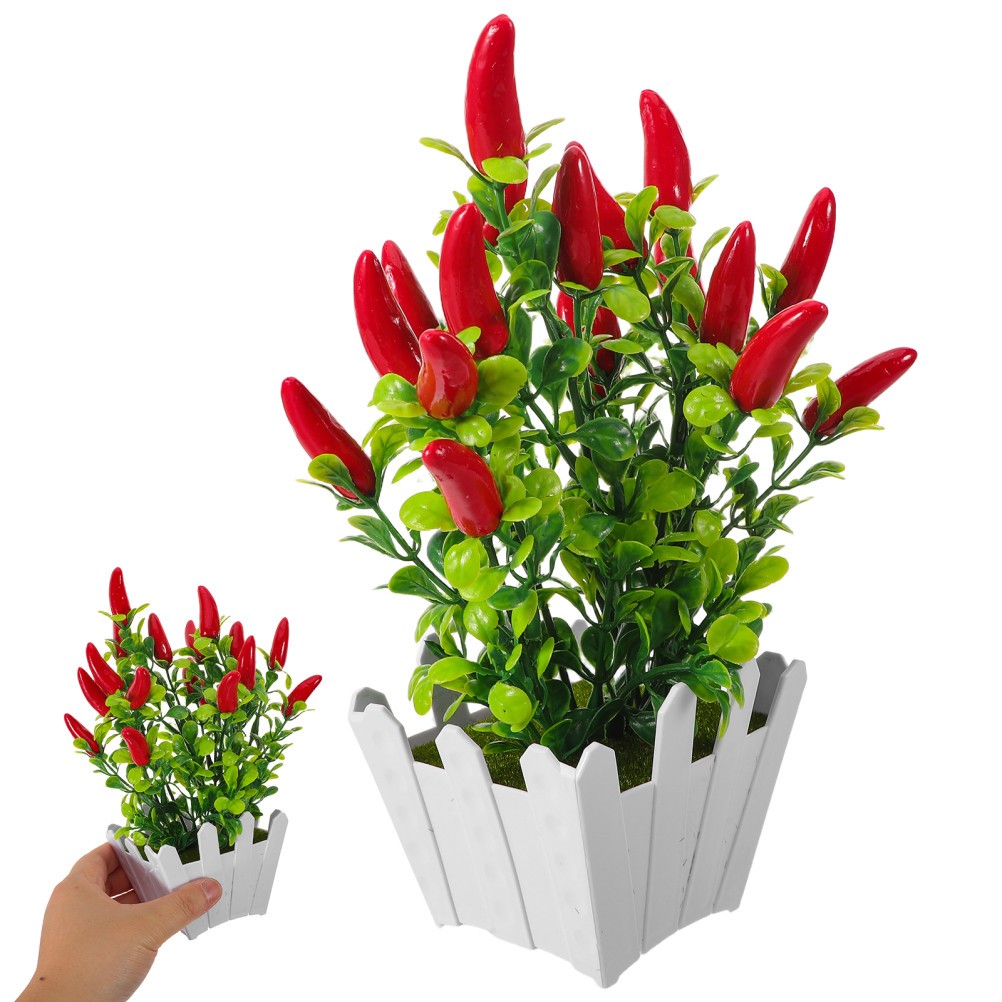 3Pcs Reusable Faux Red Pepper Bonsai Trees Lifelike Plastic Indoor Decoration