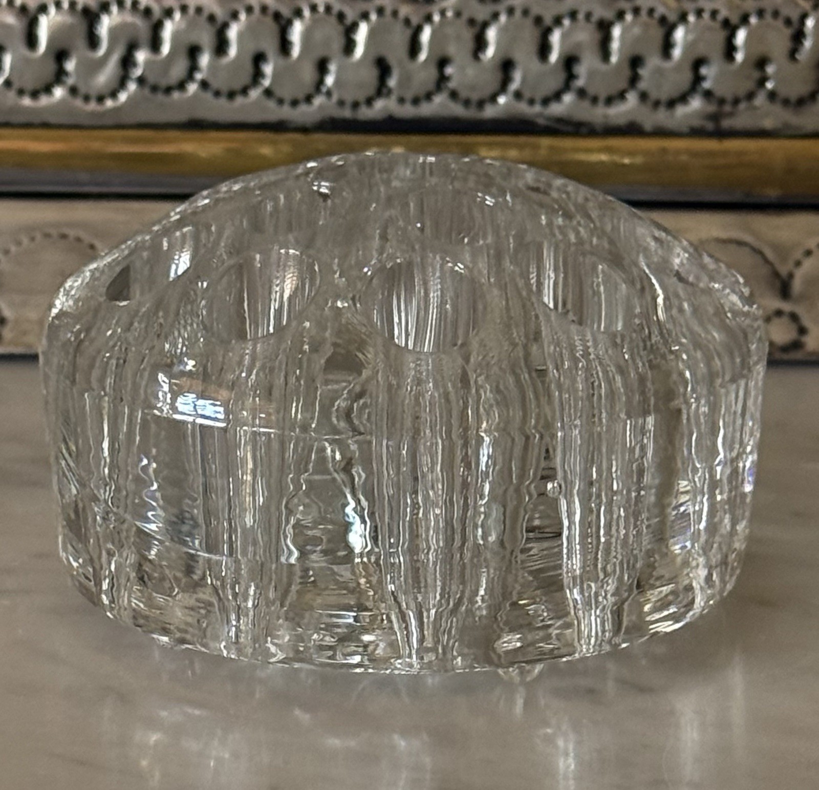 Vintage Thick Heavy Round 16-Hole Glass Flower Frog 3-3/4″ Diameter