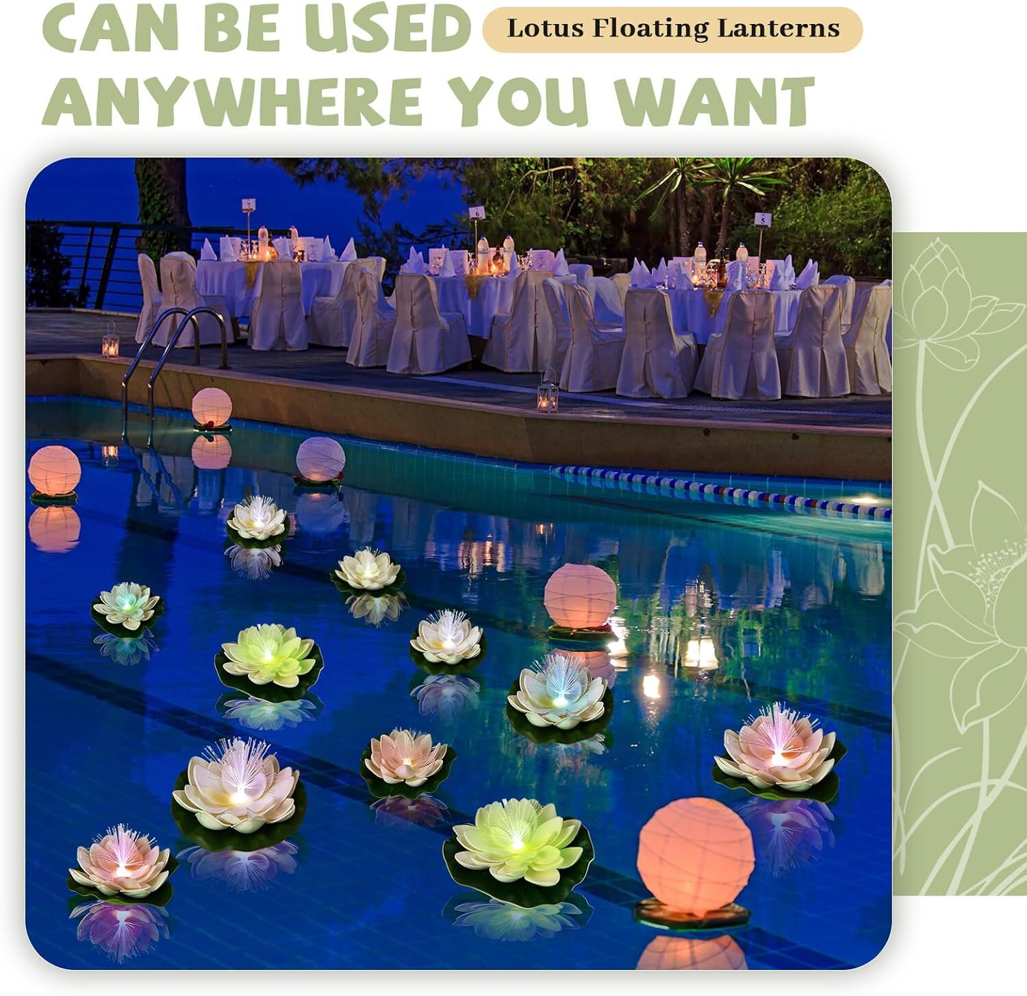 12 Pcs Artificial Floating Foam Lotus Flower with Water Lily Pad LED FiberLight