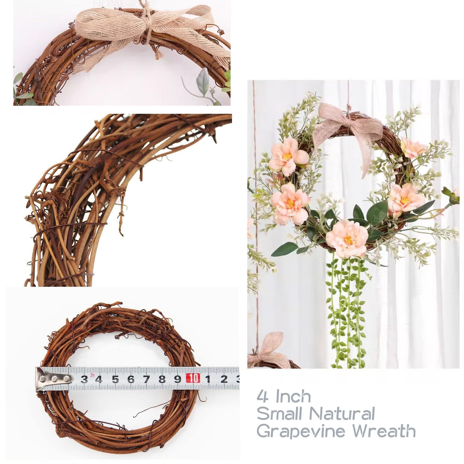12PCS Small Round Grapevine Wreath 4Inch Rattan Wreaths for Easter Spring Candle