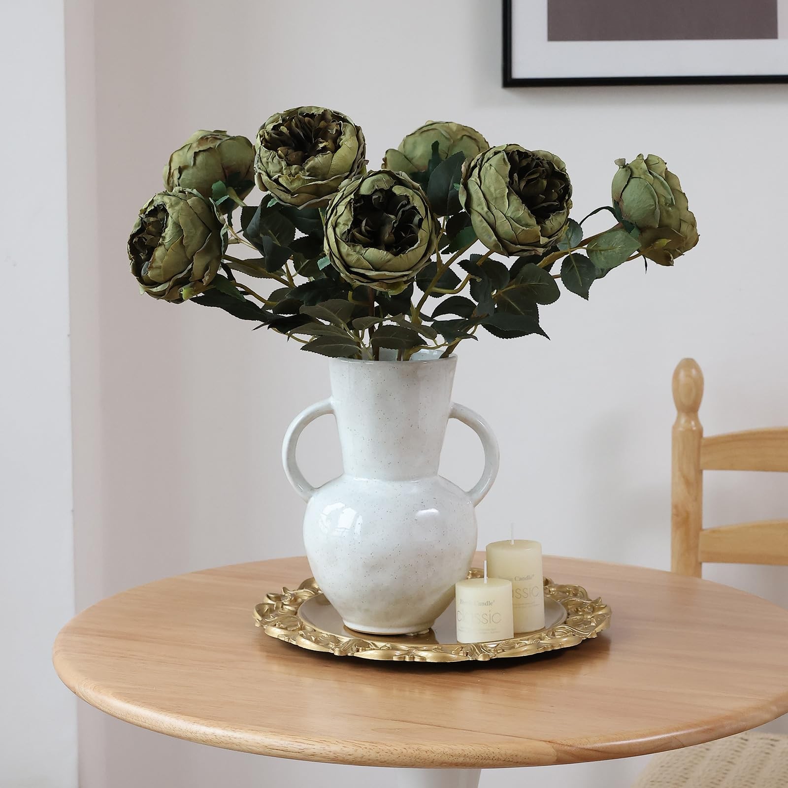 6Pcs Burnt Green Artificial Roses Flowers Fake Silk Roses Flower with Long St…