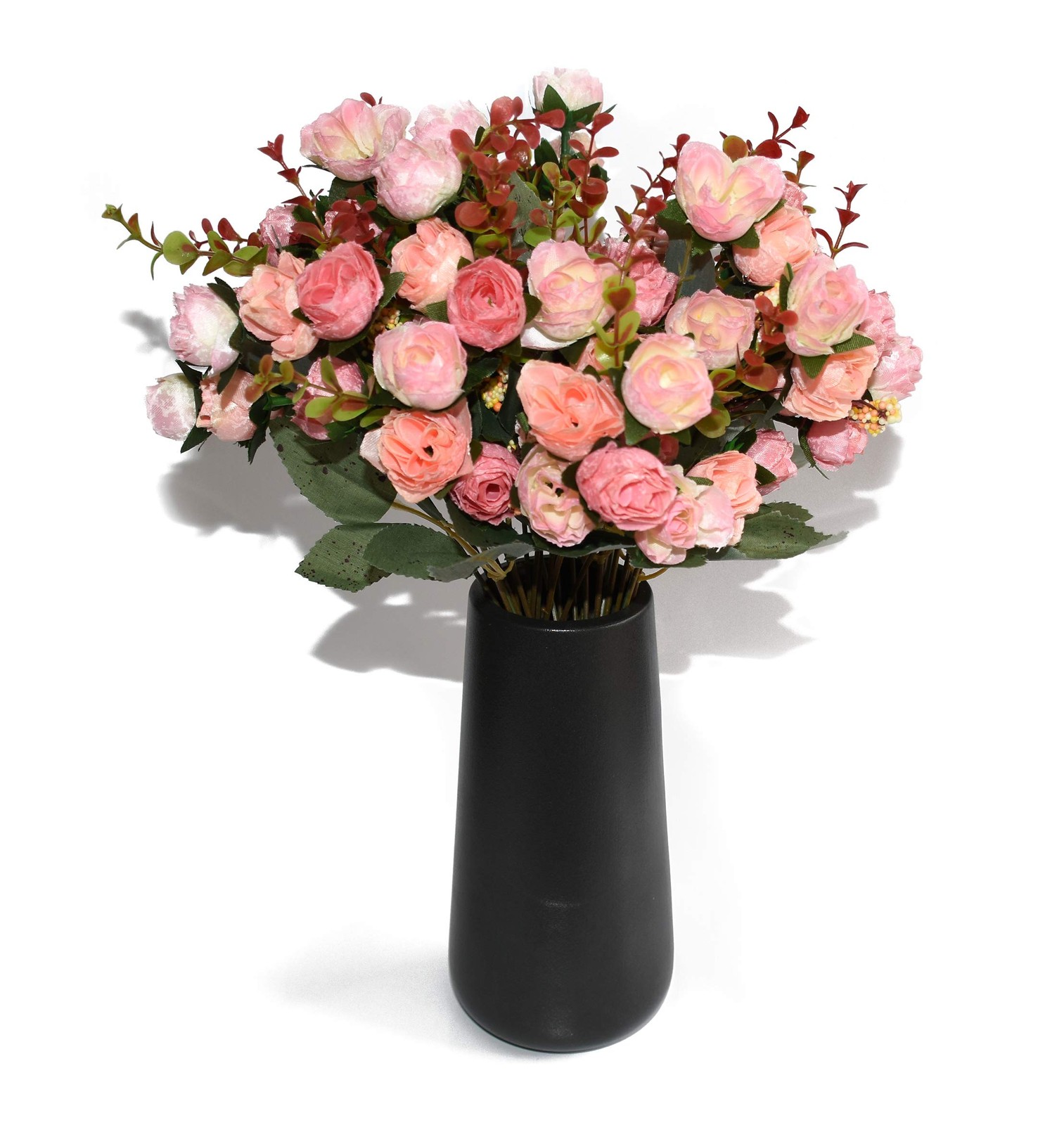 4 Pack 7 Branch 21 Heads Pink Artificial Mini Silk Rose Flowers Bouquet