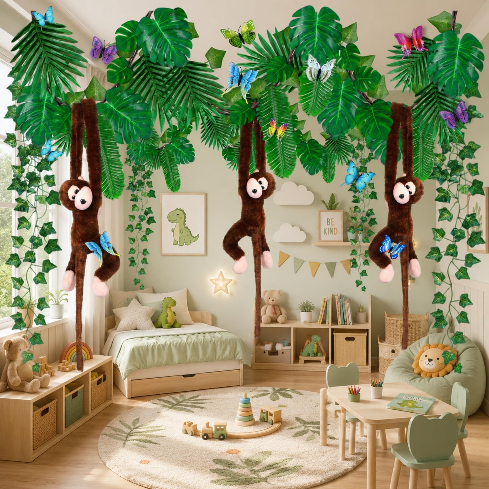 105PCS Jungle Party Decorations Kit with Hanging Monkeys, Artificial Ivy Garl…