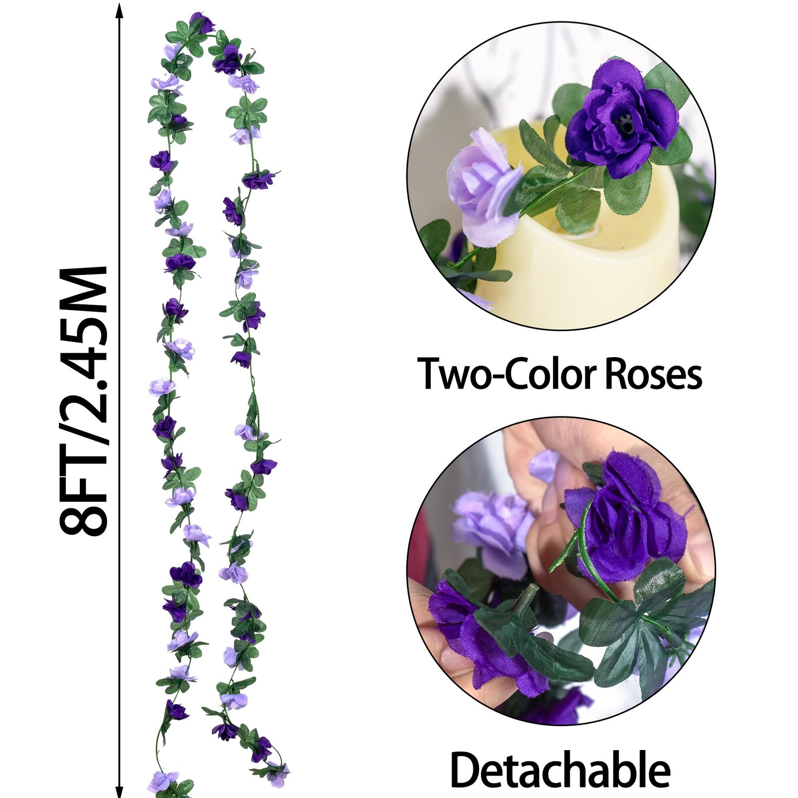 5Pcs 82 FT Artificial Purple Rose Flower Garland, Faux Silk Rose Garland, Pur…