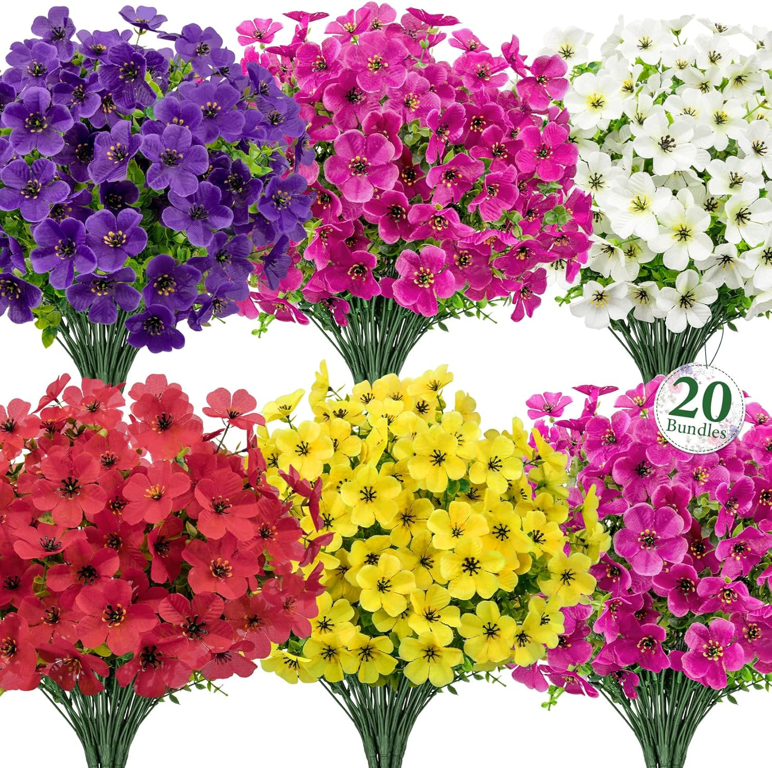 20 Bundles Artificial Flowers for Outdoors, Fake Violet Flowers Silk Realistic U