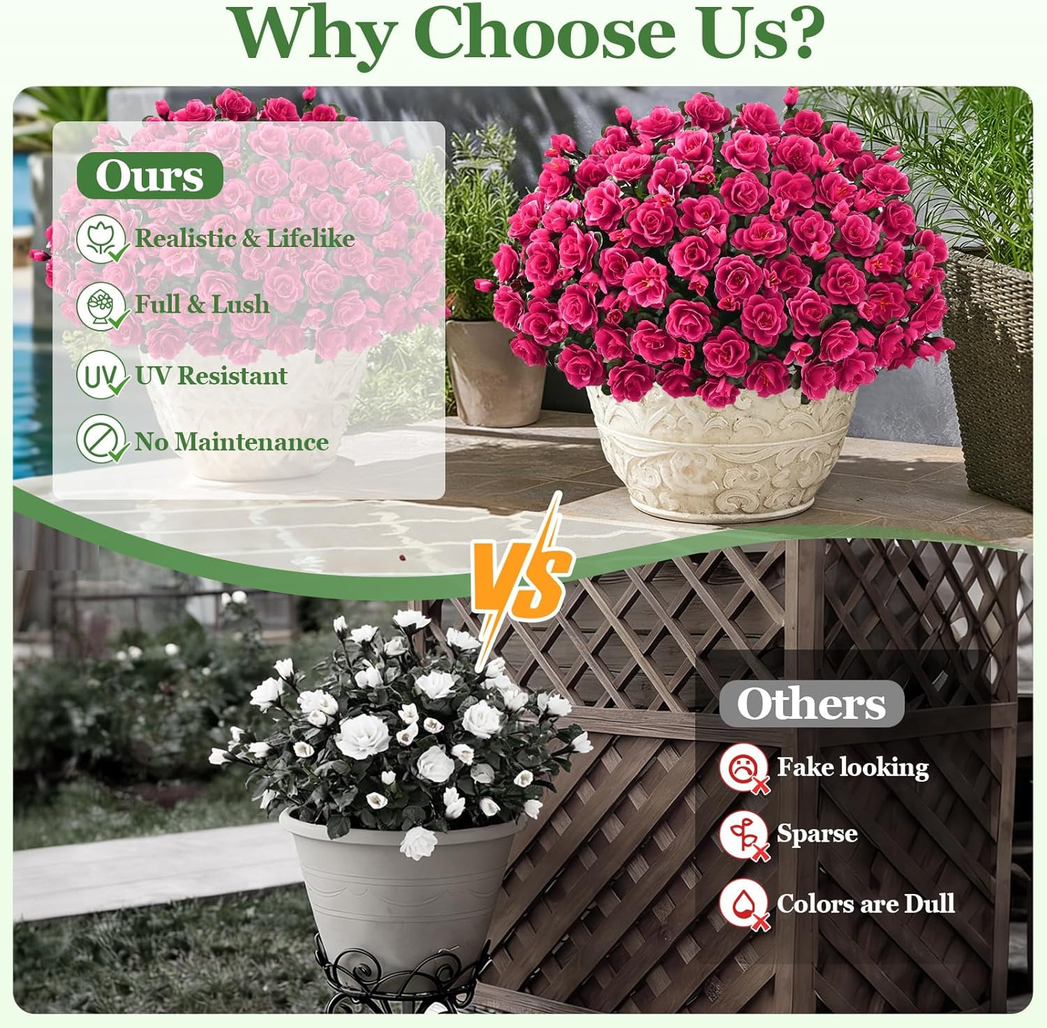 Artificial Flowers for Outdoors Decoration, 4 Bundles UV Resistant Fake Outdoor