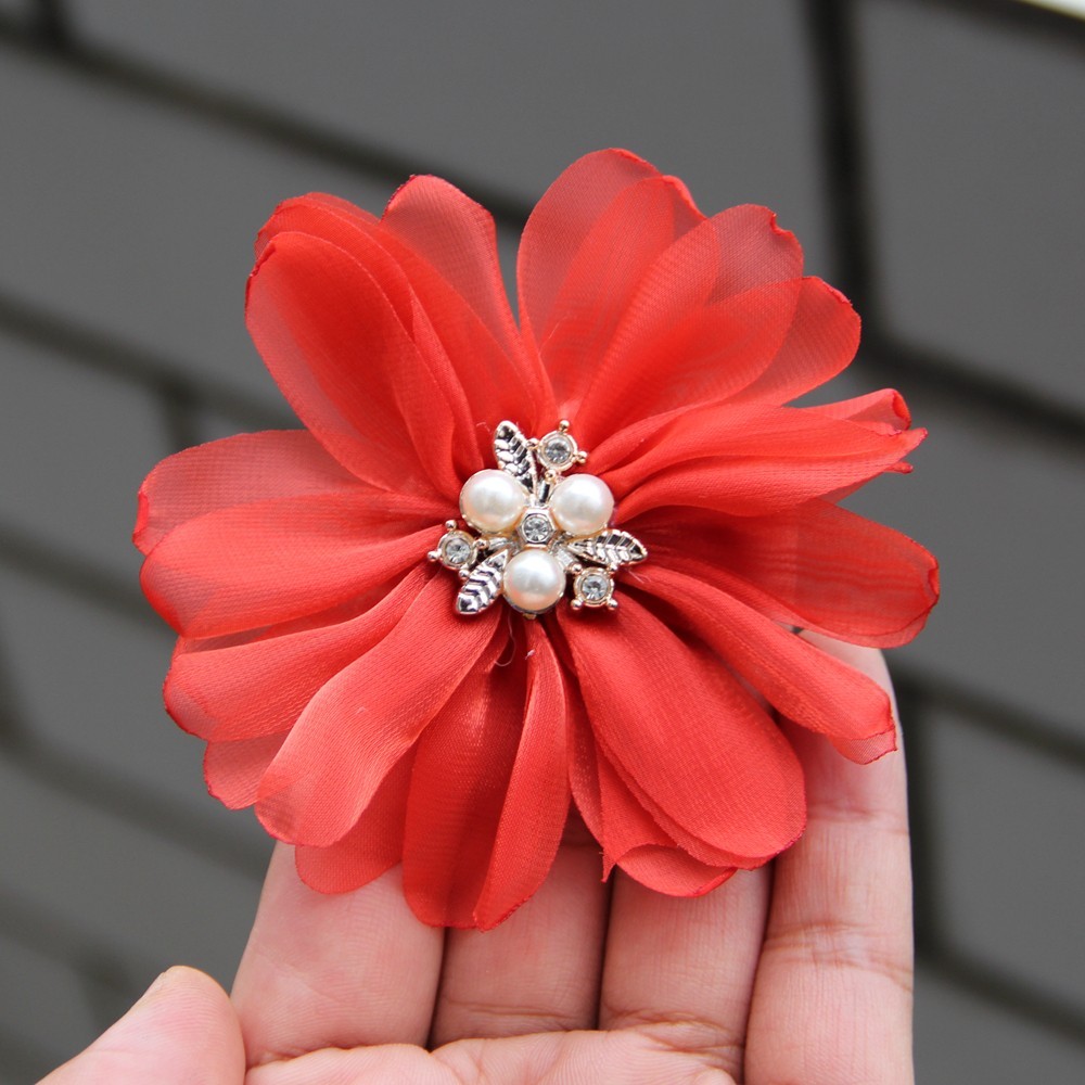 9cm Pearl Mesh Gauze Artificial Chiffon Flower Patch Applique Fabric Wedding