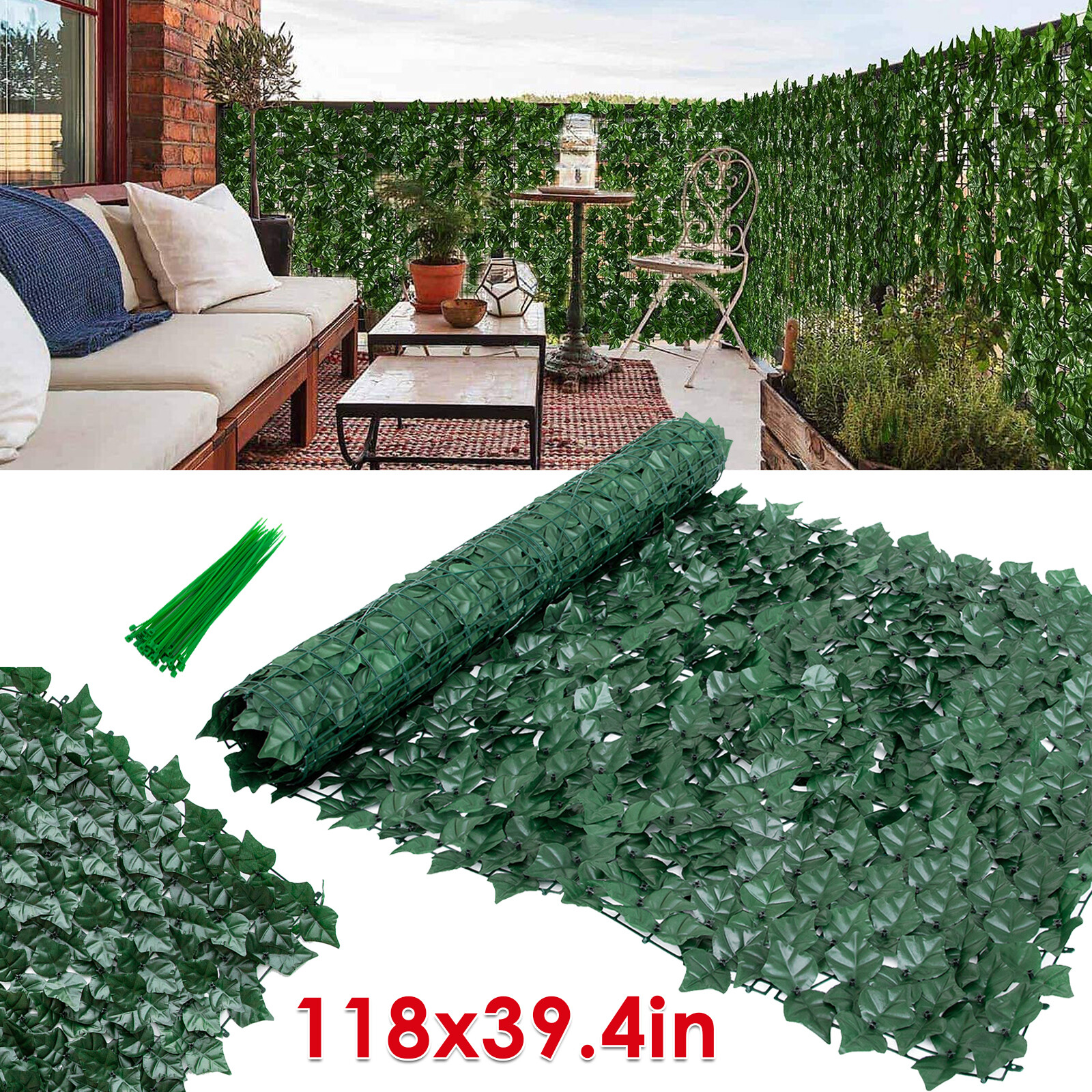 2 Pack Artificial Hedge Green Ivy Leaf Privacy Fence Screen Wall Gate Yard Decor