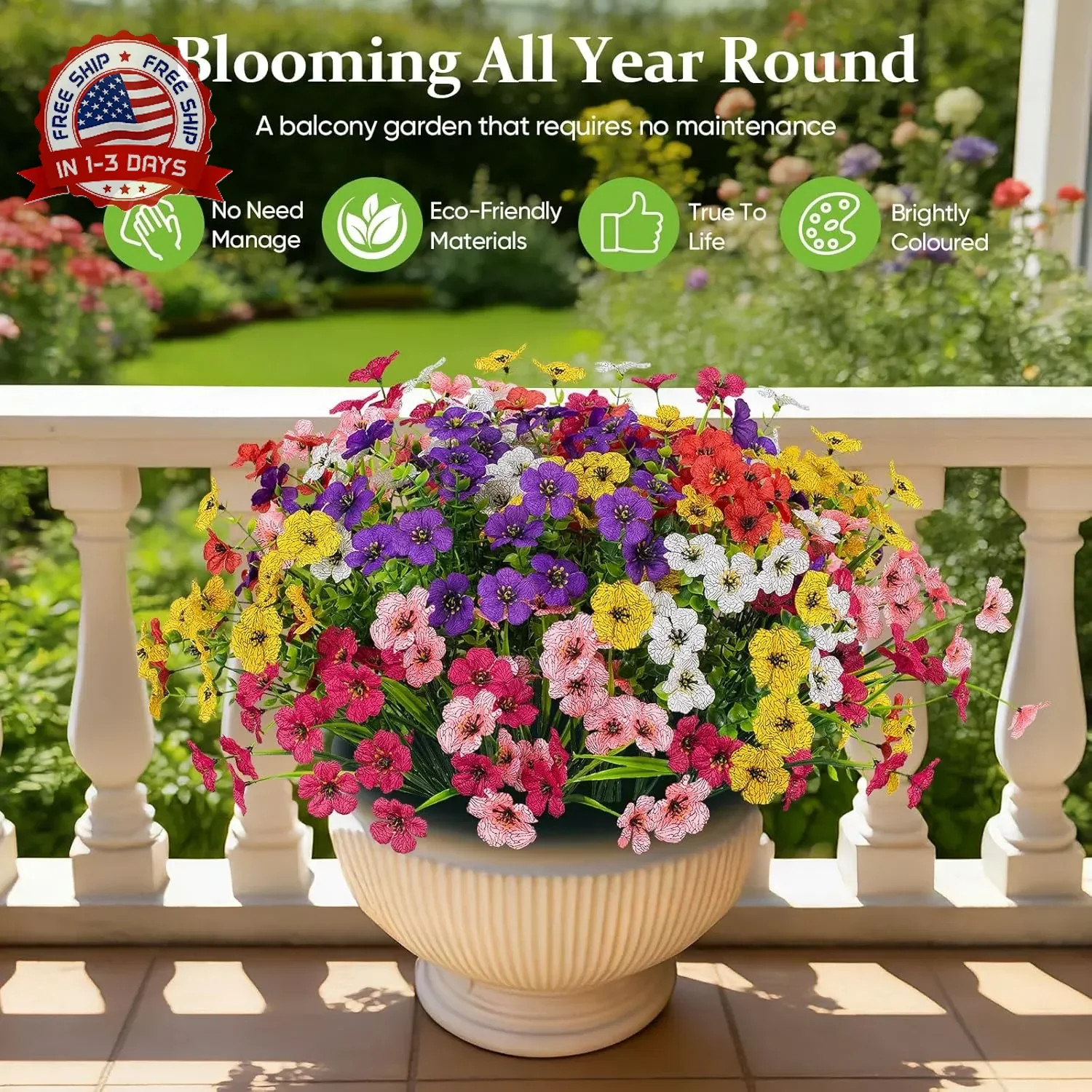 24 Bundles Lifelike Outdoor Artificial Flowers, UV Protected No Fade Fake Silk P