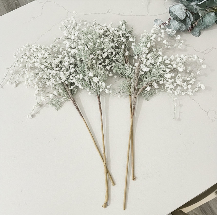 Bundle of 4 Frosted Cedar White Berry Sprays Heavy Glitter Christmas Winter 24″H