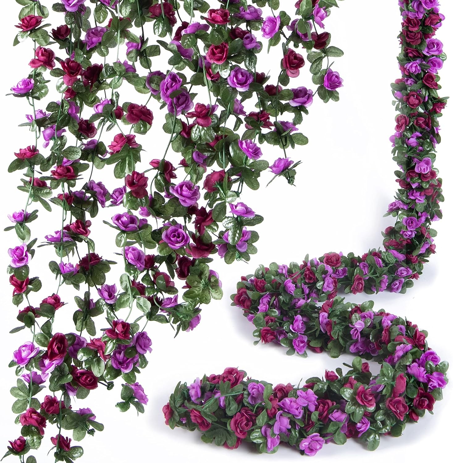 9Pcs x 8.2 ft Artificial Flower Garland Fake Purple Roses Vines for Room Party