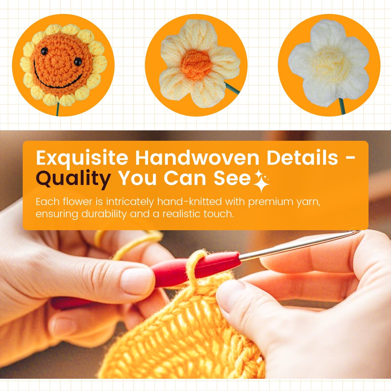 Handmade Crochet Sunflower Bouquet – Knitted Yarn Flowers, Artificial Flower …