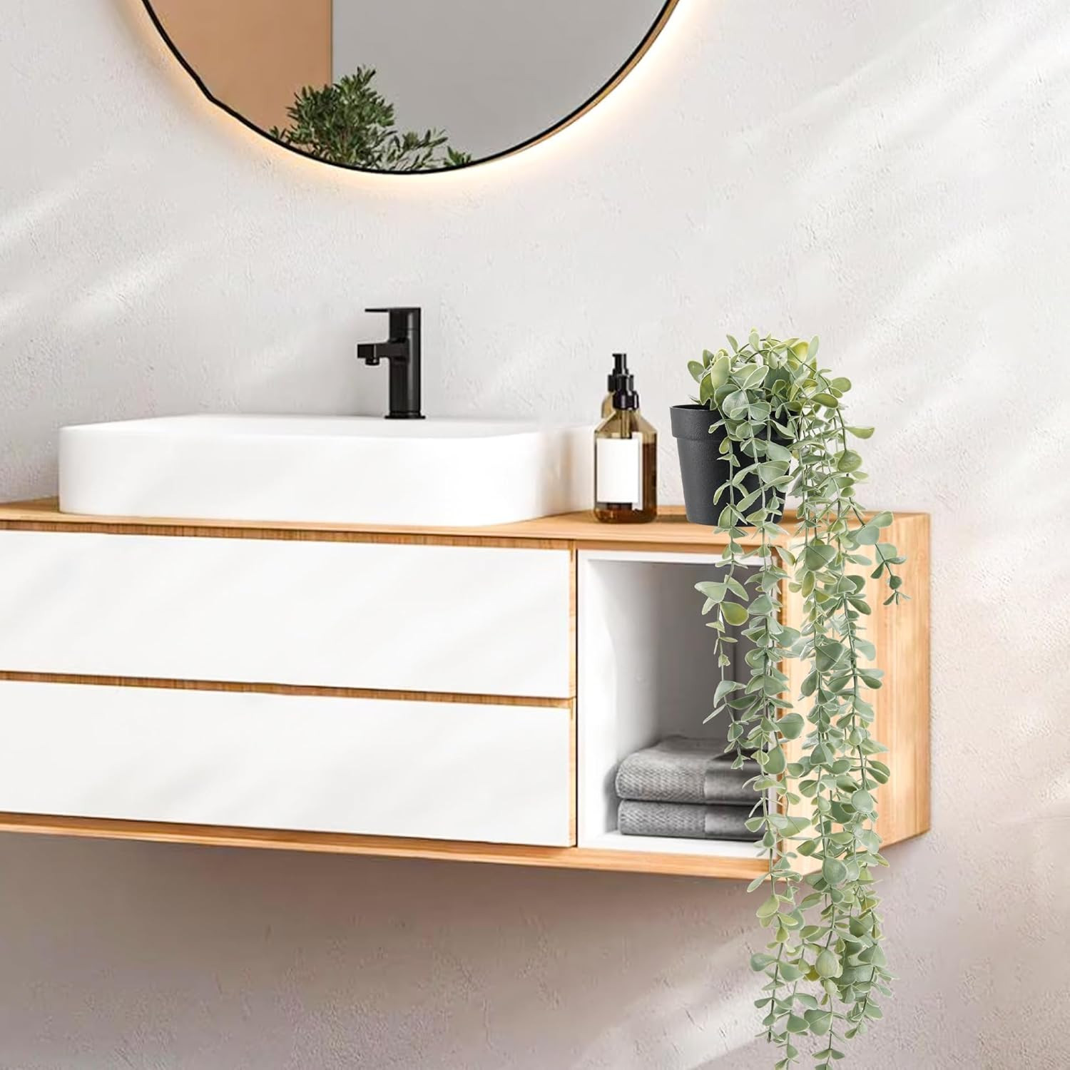 Fake Eucalyptus Hanging Plant for Boho Bathroom Wall Art Decor | Vintage Cascadi