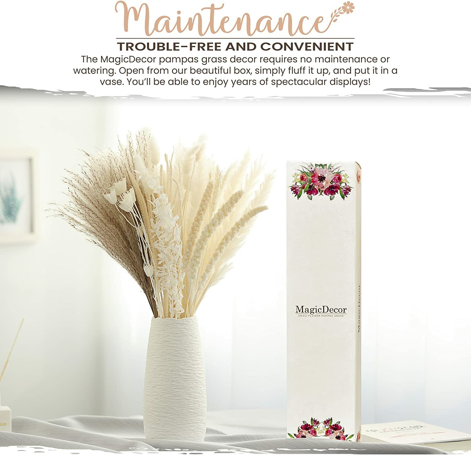 MagicDecor 85 Stems Natural Dried Pampas Grass, Bunny Tails, Natural Reed Grass