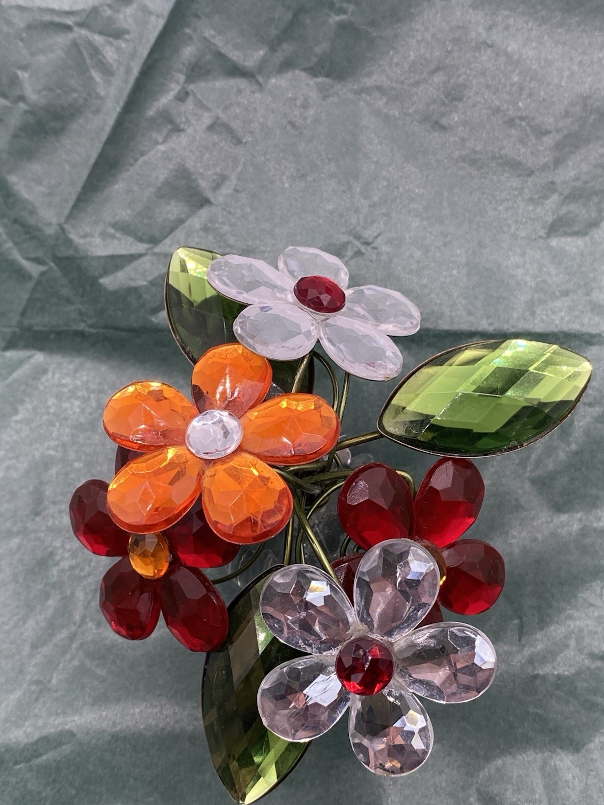 VTG Mini Gem Faux Flower Arrangement Acrylic Paper Weight