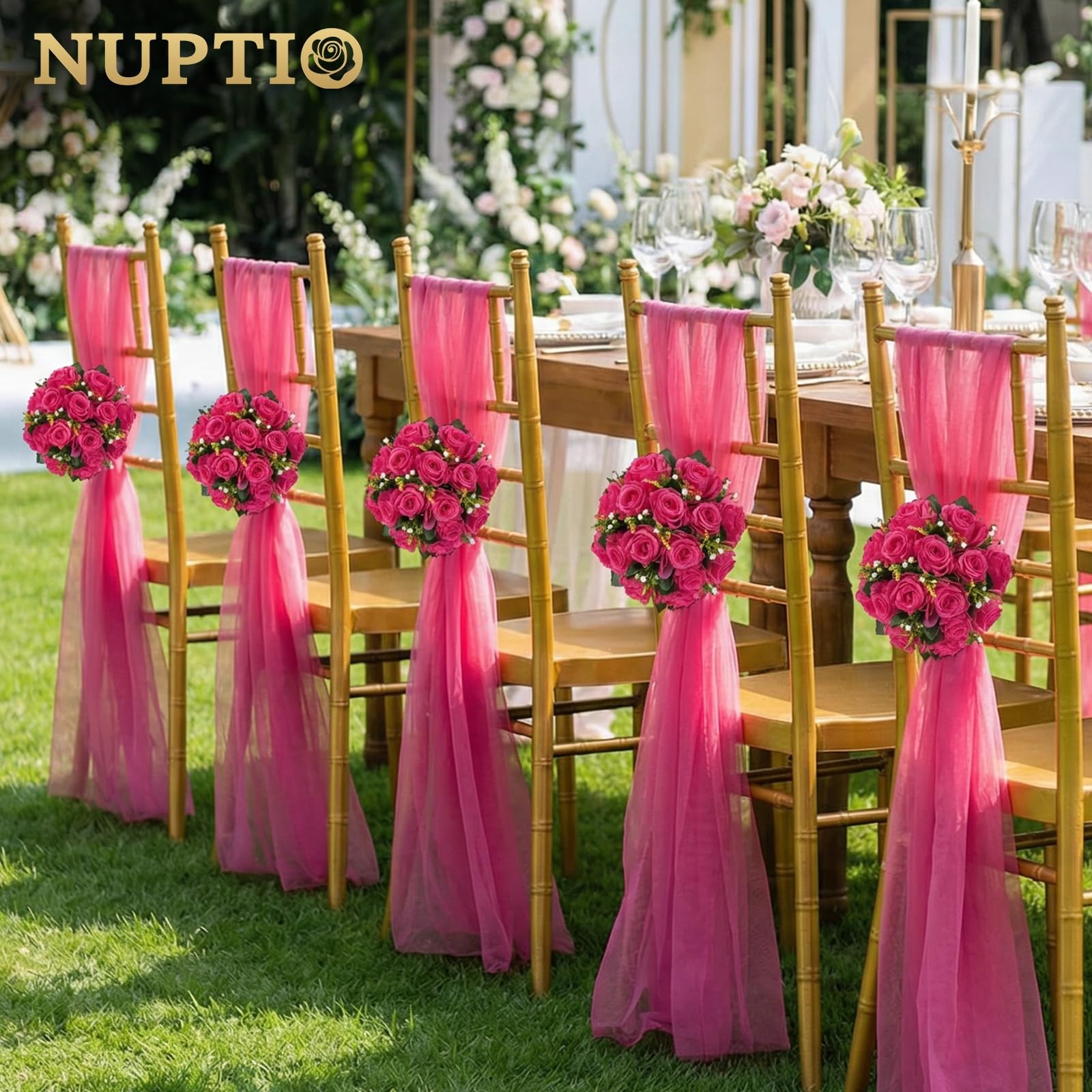 NUPTIO Flower Ball for Table Centerpieces 6 Pcs Hot Pink Artificial Rose Kiss…
