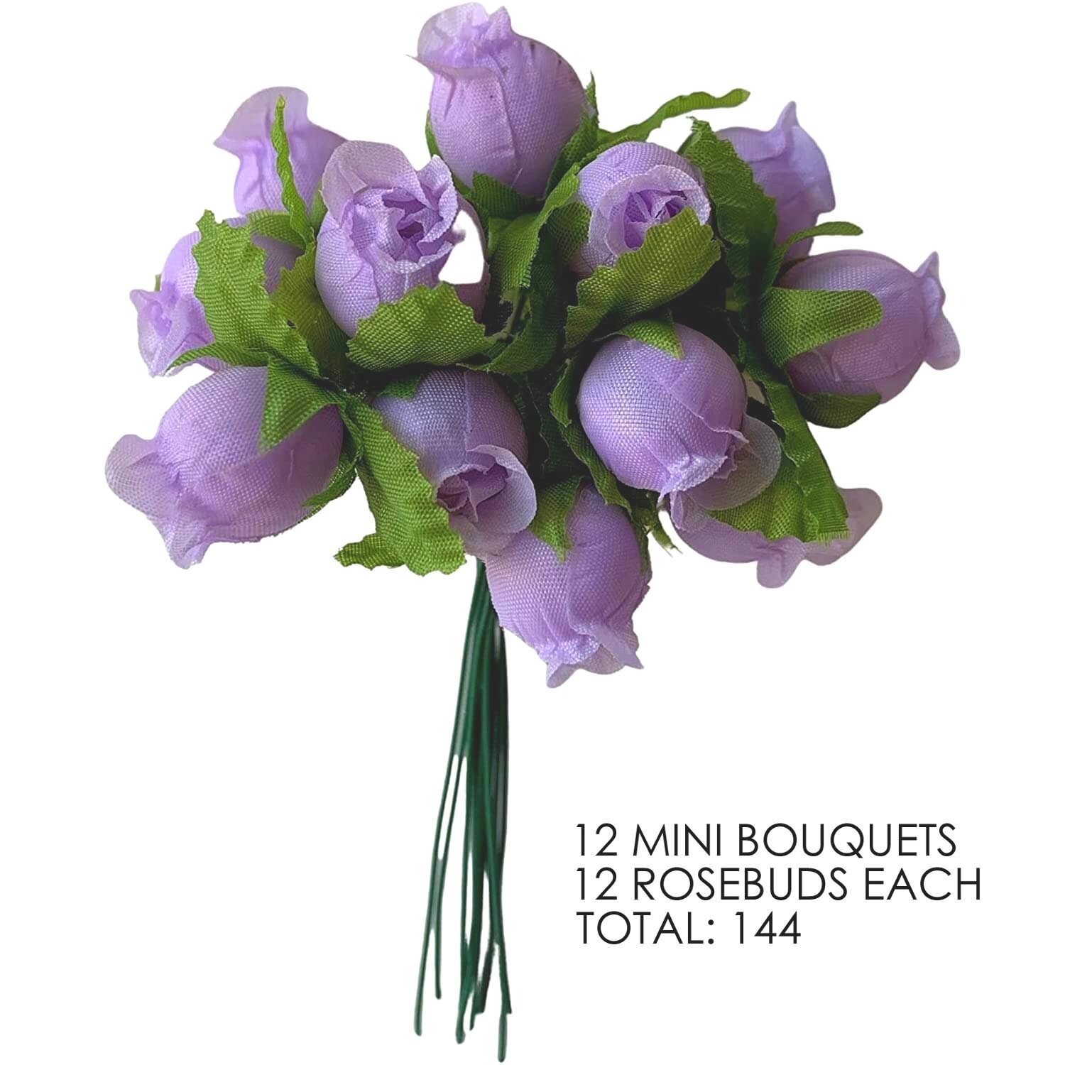 Lavender Artificial Silk Flower Roses – 12 Mini Bouquet of 12 Rosebuds 144 Total