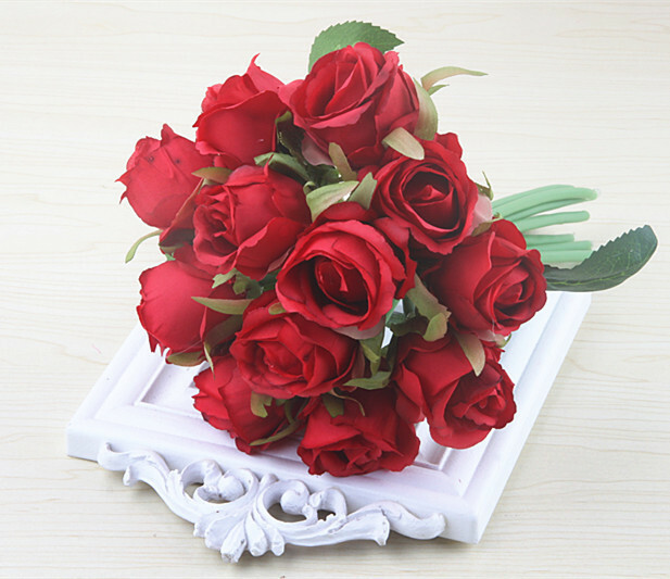 13 Color 12Head Silk Rose Flower Floral Wedding Bridal Bouquet Home Party Decora