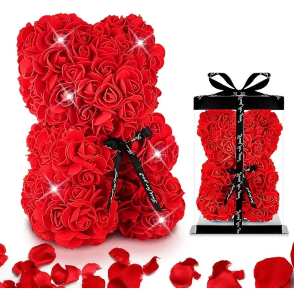Wedding Rose Teddy Bear With Box For Women Valentines Girlfriend Birthday Gifts