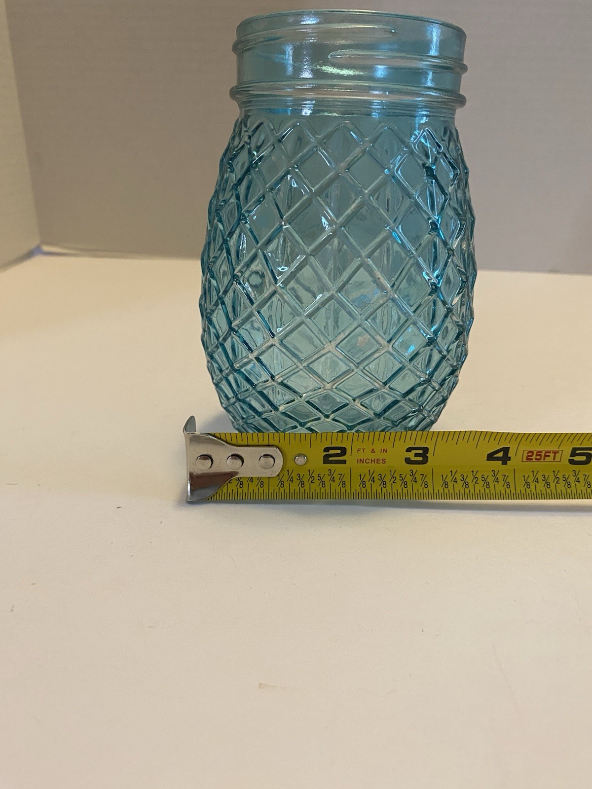 Vintage Style Blue Glass Flower Jar with Grid Like A Pineapple No Lid