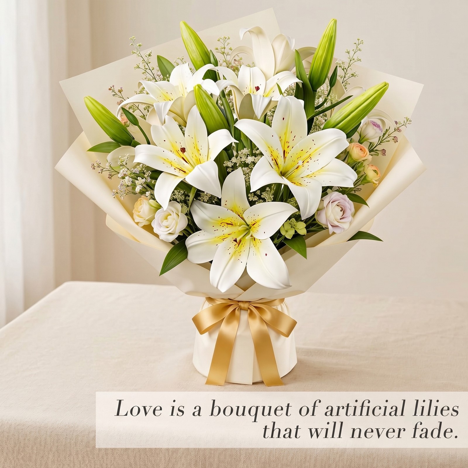 6 Bundles 18 Artificial Lily Flowers with 12 Heads Fully Bloomed Lilies & 6 Buds