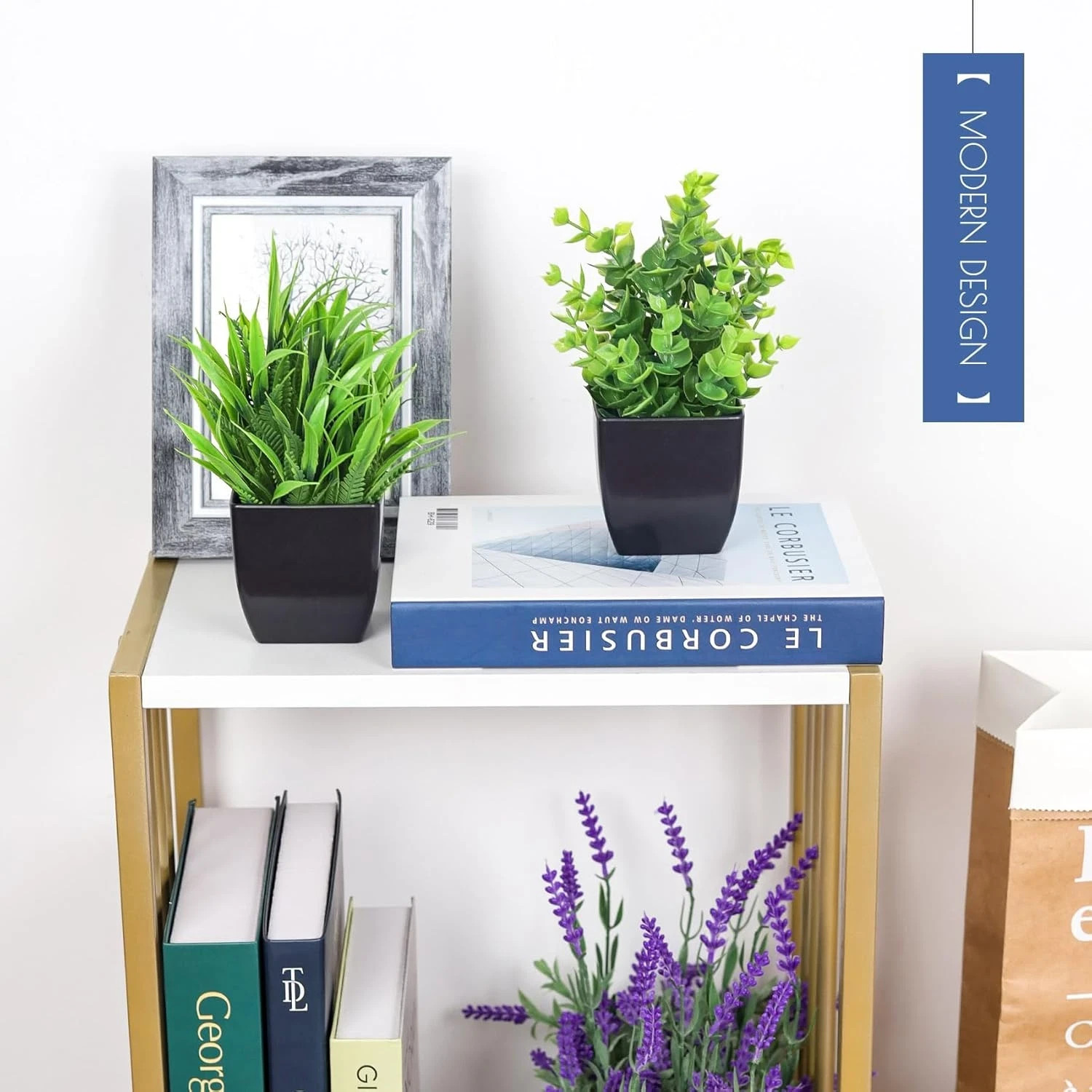 2 Pack Fake Plants Small Artificial Potted Plants Faux Plants Black Bathroom Acc