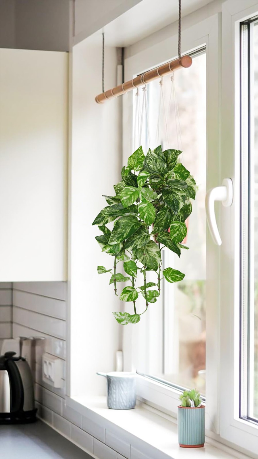Artificial Pothos Hanging Plants 25″ Fake Ivy Vine Faux Ivy Pothos Leaves Han…