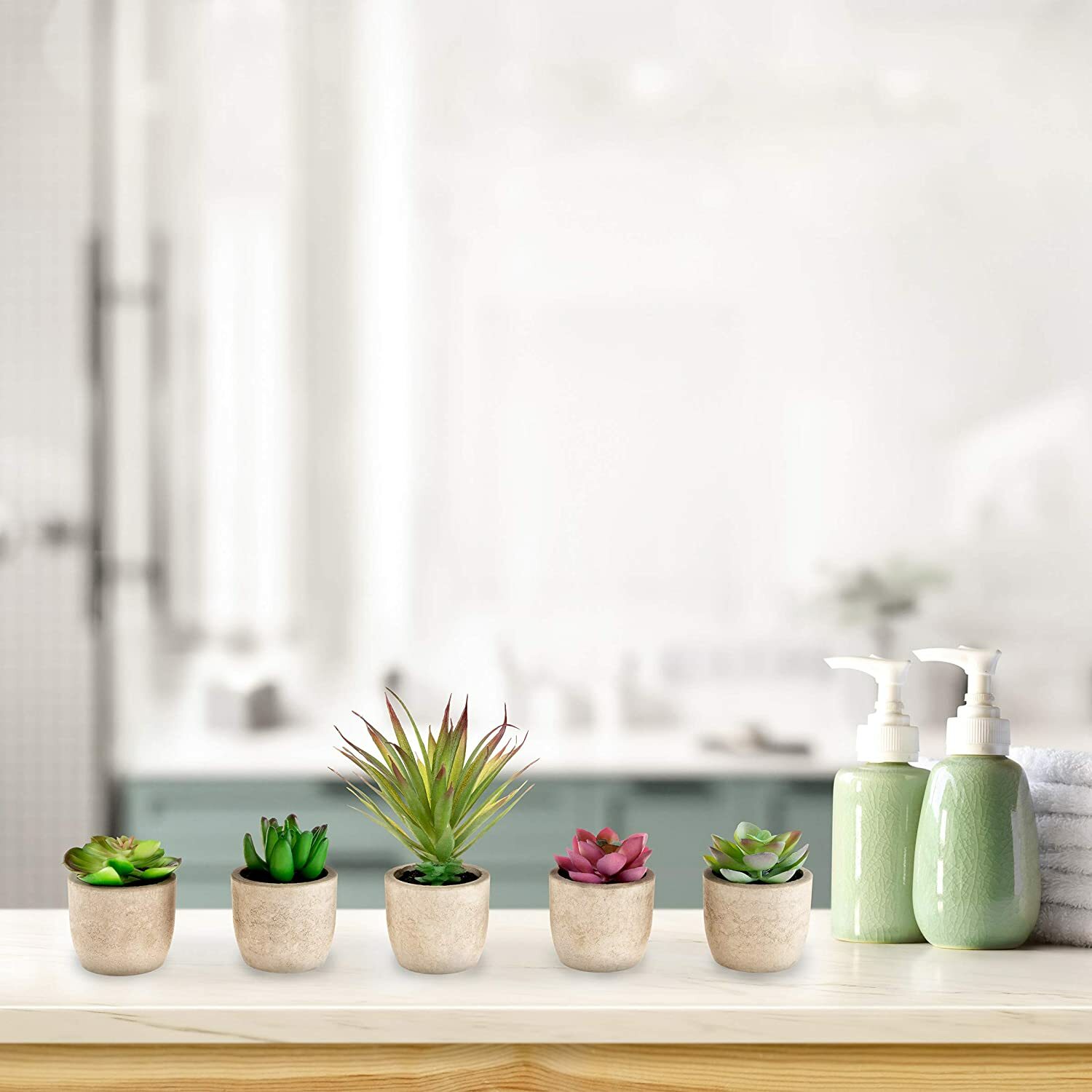 Pure Garden Faux Succulents Set of 5 Assorted Lifelike Plastic Greenery in Stone