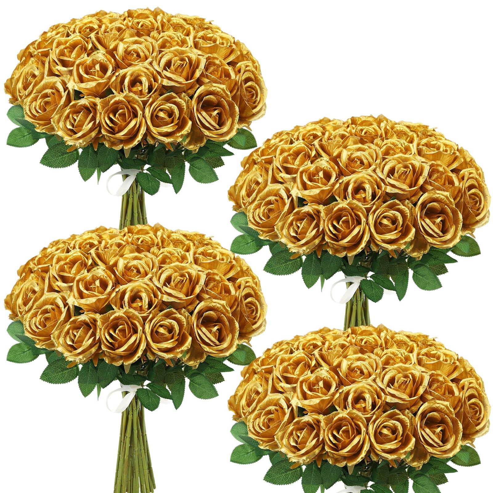 Hoemwarm 36 Pcs Gold Artificial Roses with Long Stems, Fake Silk Rose Artific…