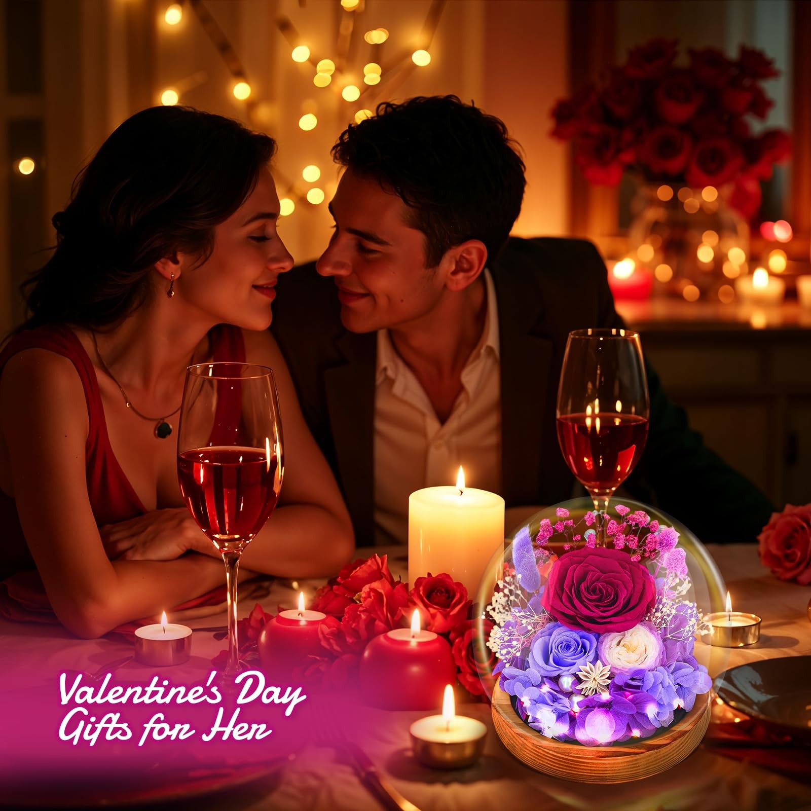 Preserved Flowers Roses in Glass Dome, Forever Flowers for Delivery Prime, Etern