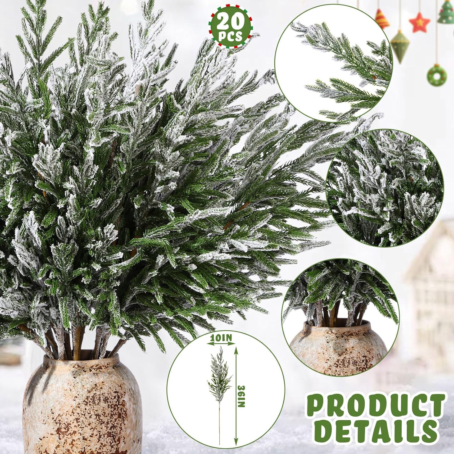 20 Pack 36″ Norfolk Pine Faux Branches for Christmas Decor & DIY Crafts